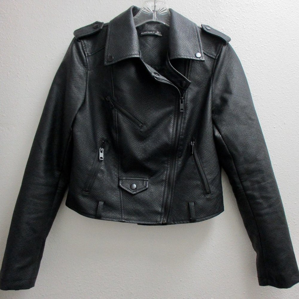 Black Tape Faux Black Leather Snakeskin Print Moto Jacket Size Small